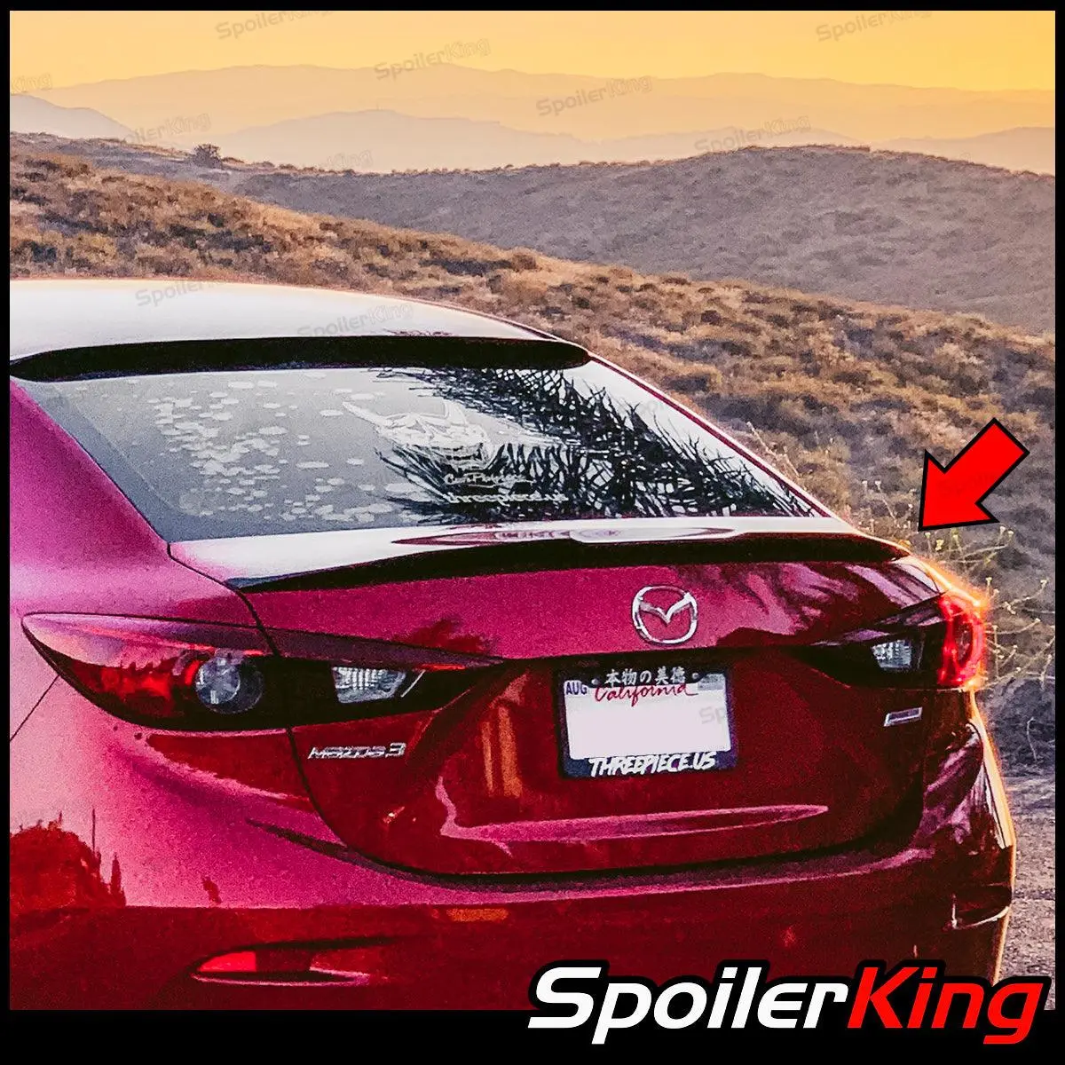 Spoiler King Custom Fit Trunk Spoiler for Mazda 3 4dr Sedan (2014-2018) - w/ Center Cut (284VC), Self Adhesive Tape, Down Design, Great Fitment, Extreme Angle Auto Body Replacement Part