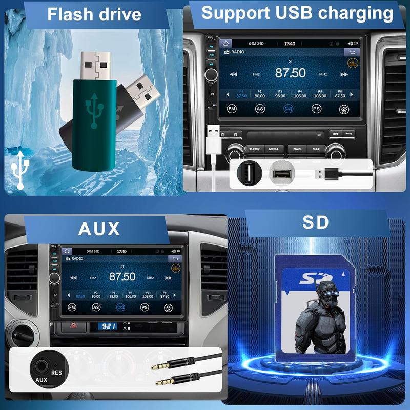 7 Inch Apple Carplay 2 Din Car Radio with Android Auto Bluetooth Handsfree Touchscreen Car Radio with Mirror Link FM/USB/AUX/EQ/TF/AUX/SWC + Rear Camera+Microphone