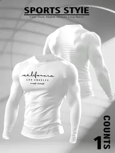 Men's California Los Angeles Graphic Long Sleeve Compression Shirt, Fitted Casual Gym Wear in Stretch Fabric, Trendy West Coast Fashion, Athletic Fashion Activewear, Athletic Style Activewear