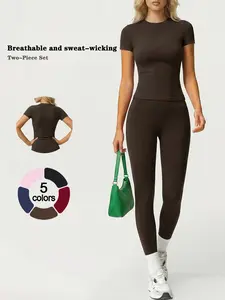 2 Piece Set Women's  Crew Neck Short Sleeve Long Pants Set Ultra Soft Skin Friendly Breathable High Elastic Slim Fitted Butt Lifting Body Shaping Moisture Wicking Yoga Clothes Set Cool Comfortable Relaxed Loungewear Set Versatile Casual Leggings Pajamas