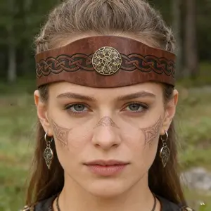 1pc Medieval Celtic Viking PU Leather Zigzag Headband, Adjustable Vintage Hair Band, Cosplay Accessory, Larp Festival Costume, Women's Fashion