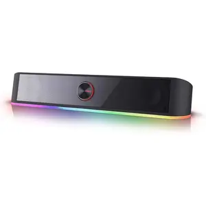 RGB Desktop Soundbar, 2.0 Channel Computer Speaker with Dynamic Lighting Bar Audio-Light Sync/Display, Touch-Control Backlit with Volume Knob, USB Powered w/ 3.5mm Cable, Black