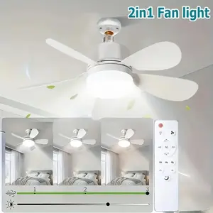 E27 Ceiling Fan with Remote Control, 3 Speed Adjustable LED Ambient Lighting Ceiling Fan, Modern Design Ceiling Fan for Kitchen, Bedroom, Living Room