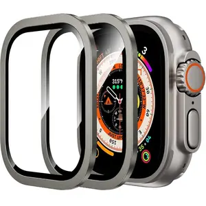 2-Pack Smart Watch Cover, Durable Alloy Titanium Frame, 9H Tempered Glass Wearable Screen Protector, Sports & Outdoor Accessory for 49mm Device Protection