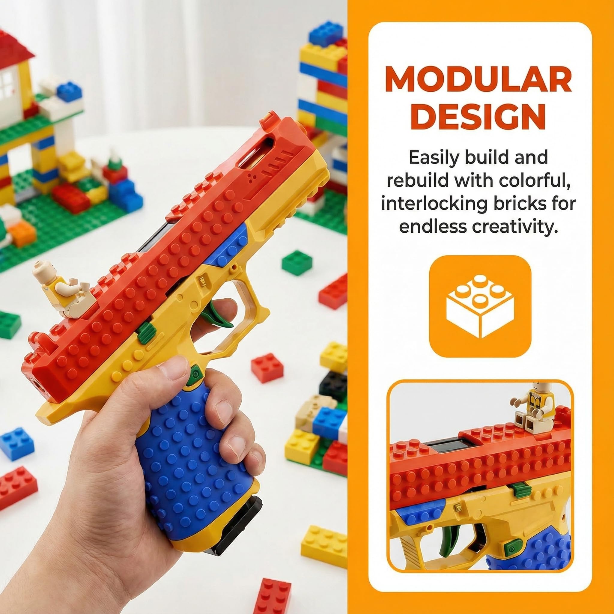 DIY Building Block Foam Blaster Set - Educational STEM Toy Gun with 100 Foam Darts & Display Stand for Teens 14+