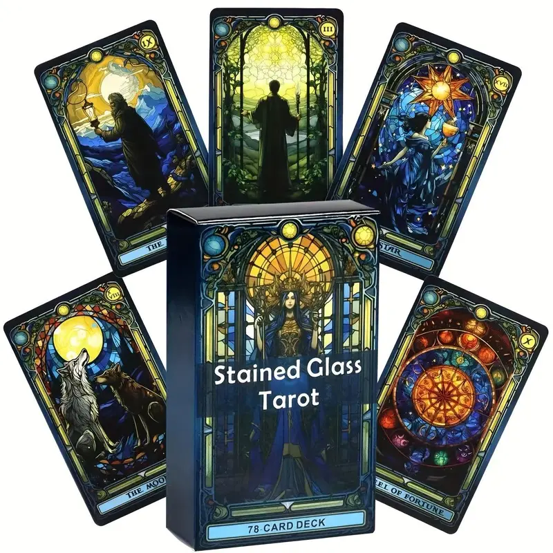 Stained Glass Tarot Card Deck, 1 Box Flower Window Tarot Card, Creative Casual Party Board Game Card, Tarot Card for Teens and Adults, Gift, New Age, Fortune