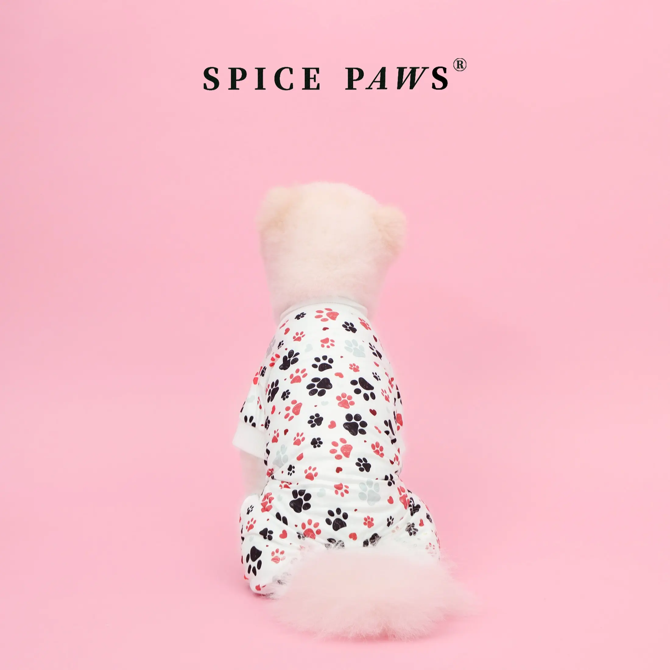 Pet Four-Legged Jumpsuit, Dog & Cat Paw Print Bodysuit, Valentine's Day Pajamas for Small Medium Large Dogs Cats, Soft Cute Breathable Dog Jumpsuit Pet Onesie, Soft White Pet Sleepwear with Four-Legged Design, Puppy Clothes, Costume, Pet Apparel, Clothing