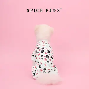 Pet Four-Legged Jumpsuit, Dog & Cat Paw Print Bodysuit, Valentine's Day Pajamas for Small Medium Large Dogs Cats, Soft Breathable Dog Jumpsuit Pet Onesie, Soft White Pet Sleepwear with Four-Legged Design, Costume, Pet Apparel, Clothing