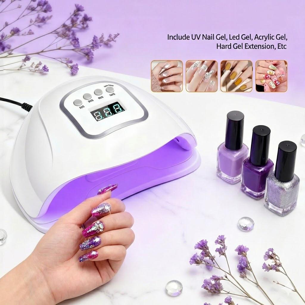 SUN Plus Flash UV Nail Lamp with 4 Timer Settings 256WPower for Gel Polish Fast Curing Manicure Dryer withSmart Auto-Sensing & Portable Handle Design WhiteDrying Uv Lamp Cured Uv Led Lamp