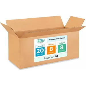 IDL Packaging Heavy Duty Moving Boxes - 20x8x8 inches (10-Pack) - Extra Strength 200 lb Corrugated Packing Boxes