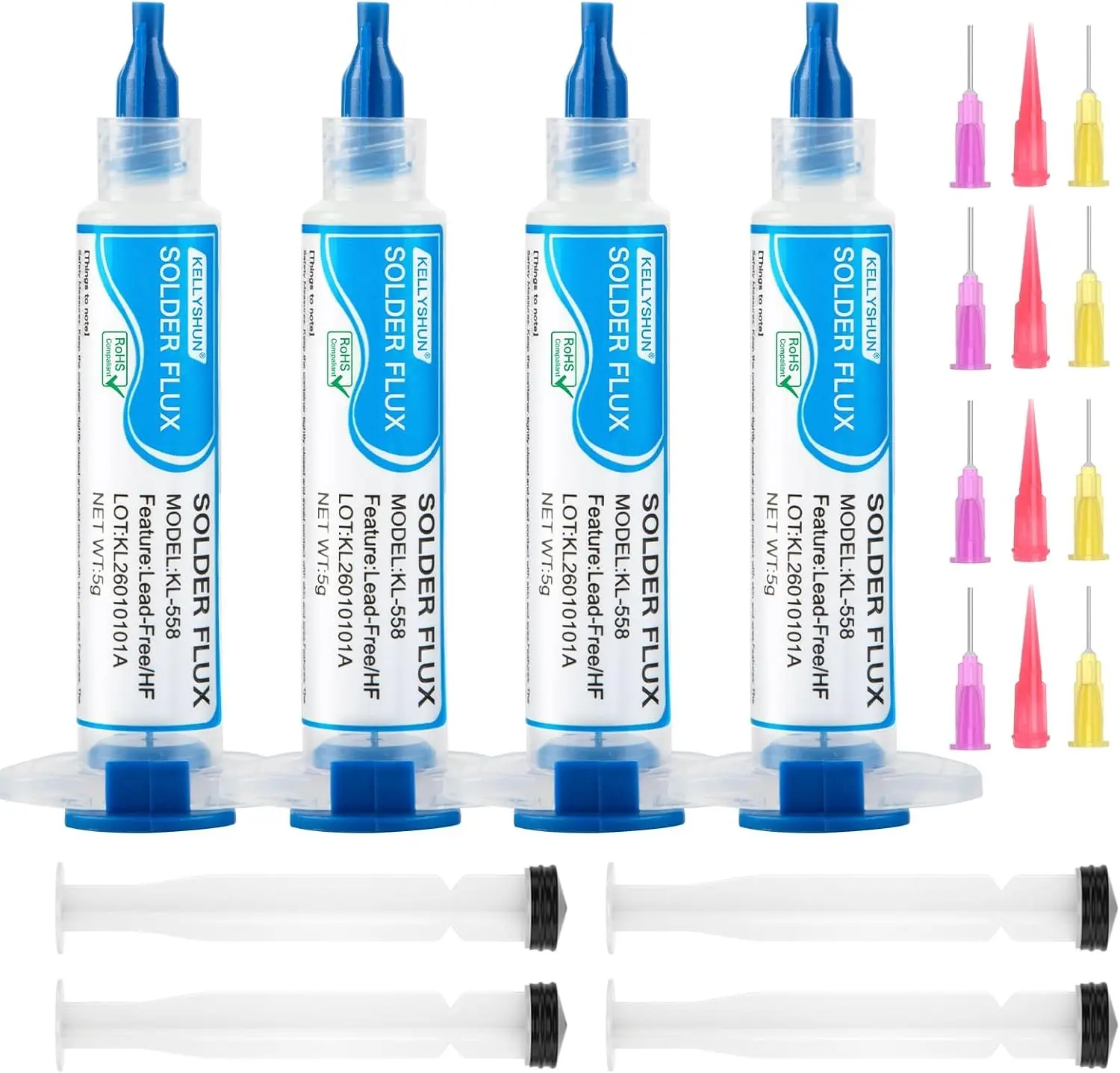 KL-558 No Clean Soldering Flux Paste(5ML-4Pack), Solder Flux For Electronics Soldering, Tin soldering, Lead-Free Rosin Soldering Flux For Circuit Boards and Copper Electrical Wire
