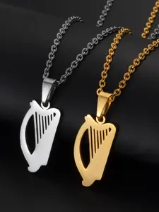 1pc Irish Harp Pendant Necklaces for Women Jewelry Stainless Steel Ireland Instruments Exquisite Jewelry Gift