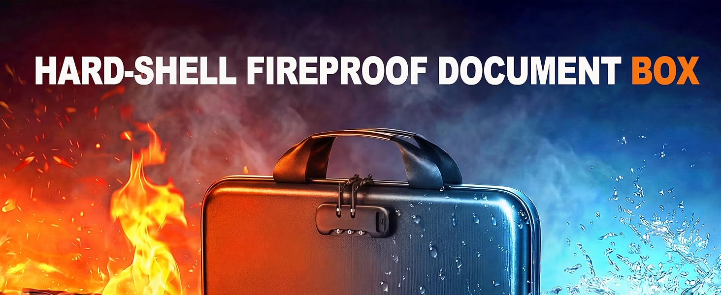 Fireproof Accordion File Organizer with Lock,Hard-Shell Fireproof Document Box with 13 Pockets for Certificates, Passports Laptop Important Documents Portable Home Office Travel Safe Storage