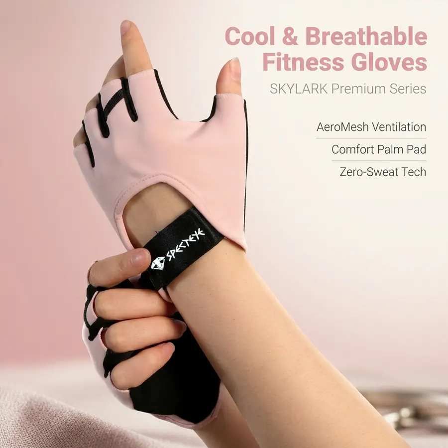 Women’s Half-Finger Workout Gloves, Ultra-Soft Breathable Anti-Slip Padded Palm Gym Gloves for Weight Lifting, Fitness Training and Cycling