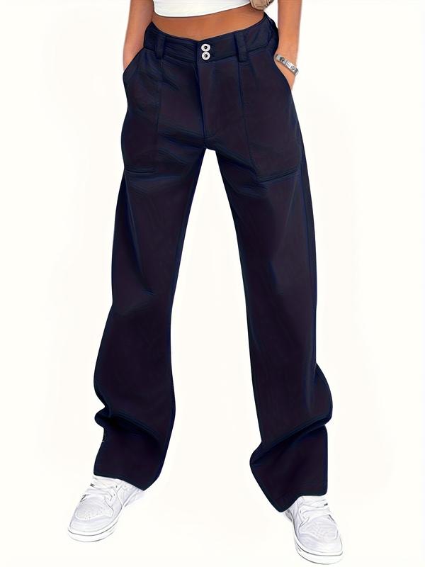 Women's Mid-Rise Straight Leg Jeans - Stretchy Soft Fabric for All-Day Comfort, Wide/Flare Leg Design with Functional Pockets asual straight leg business work pants Rise Loose Jeans Low denim