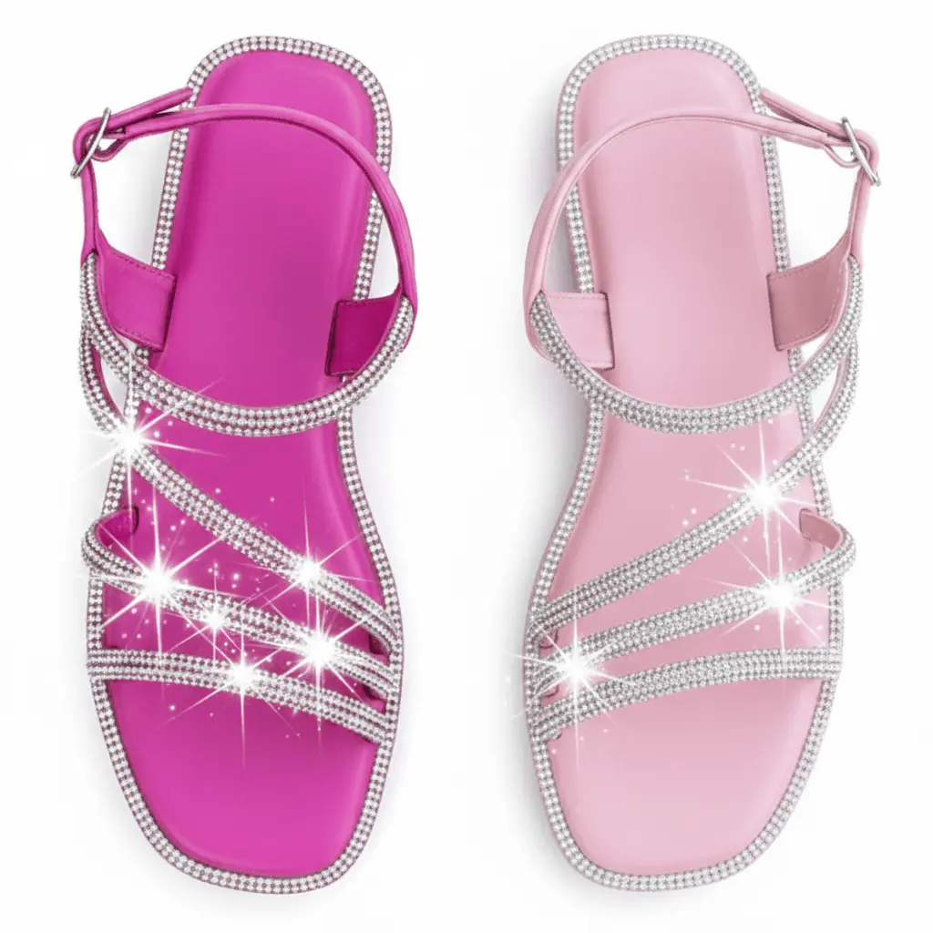 Sparkle Strappy Flat Sandals – Rhinestone Embellished Slingback Comfort Sandals