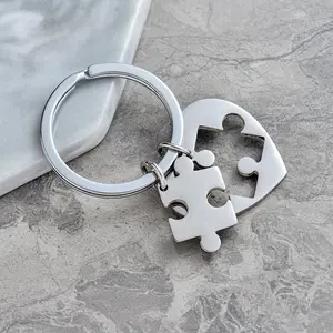 New Stainless Steel Love Puzzle Keychain Glossy Valentine's Day Gift Bag Pendant Trinkets