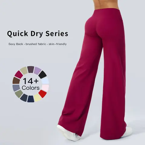 TENWOLF Female High-Waist Solid Wide-Leg Spandex-Nylon Mix Pants - Loose-Fit Universal Athleisure, Casual Comfy Pants, All Seasons, for Gym Workouts, Cold Wash Only, Do Not Dry Clean, Sporty Chic