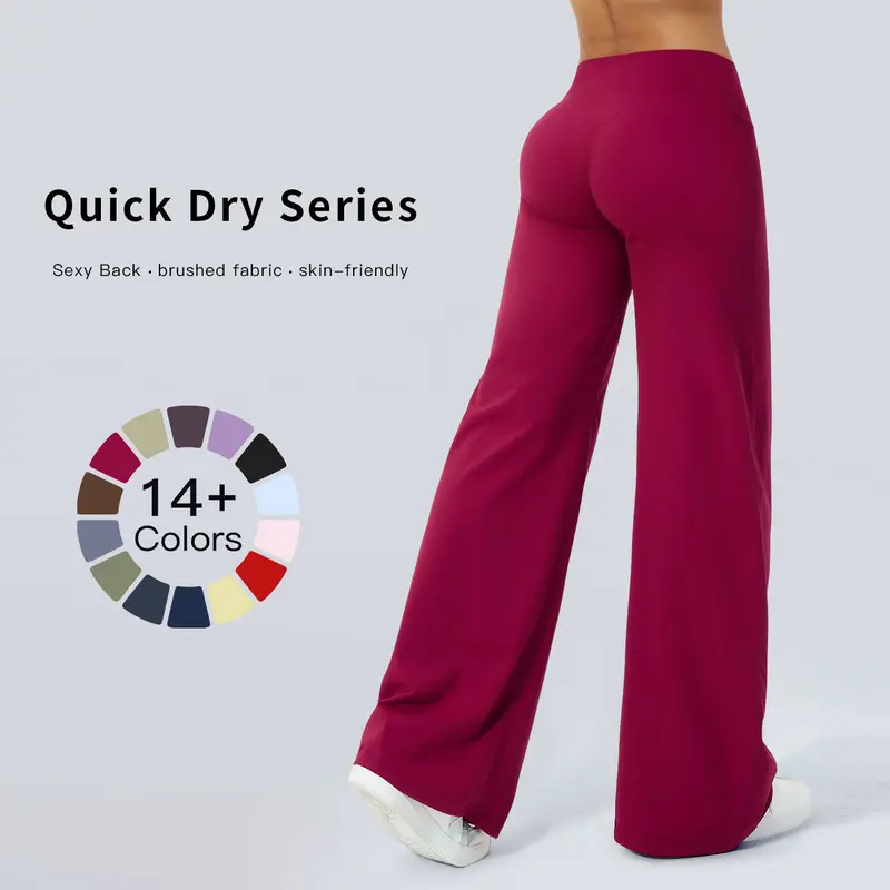 TENWOLF Female High-Waist Solid Wide-Leg Spandex-Nylon Mix Pants - Loose-Fit Universal Athleisure, Casual Comfy Pants, All Seasons, for Gym Workouts, Cold Wash Only, Do Not Dry Clean, Sporty Chic