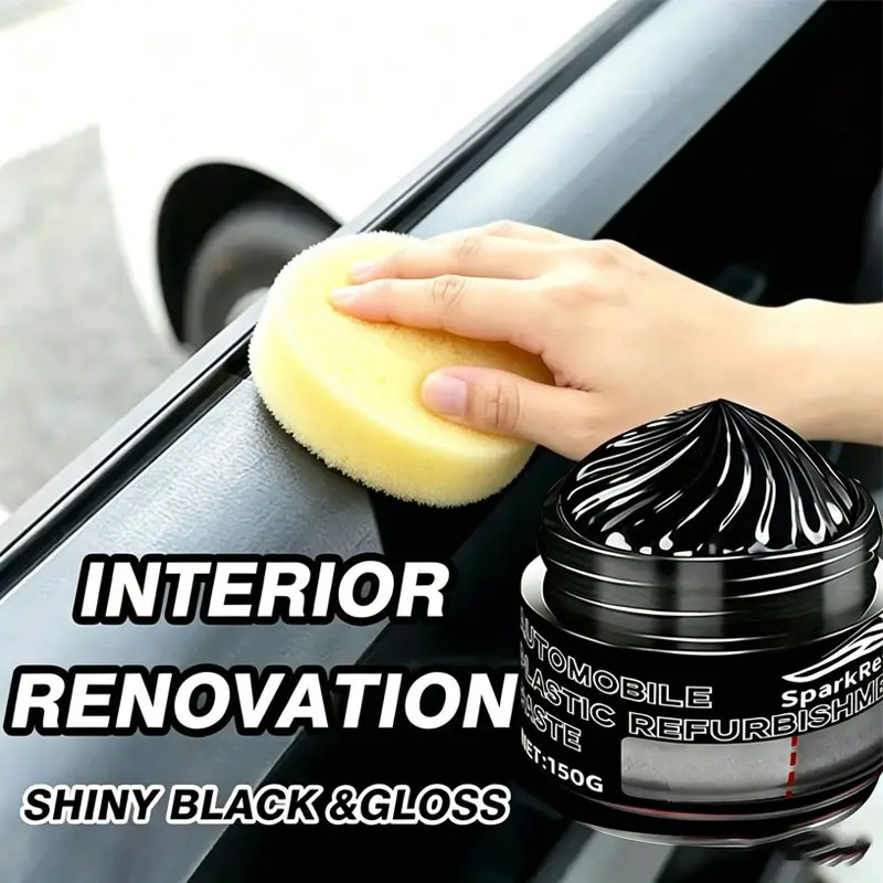 150g Car Interior Exterior Plastic Restorer Cream Deep Black Shine UV Resistant Anti-Dust Non-Greasy Repair Faded Trim Bumper Vinyl Rubber Auto Care Car Detailing Products Automotive Detailing Product