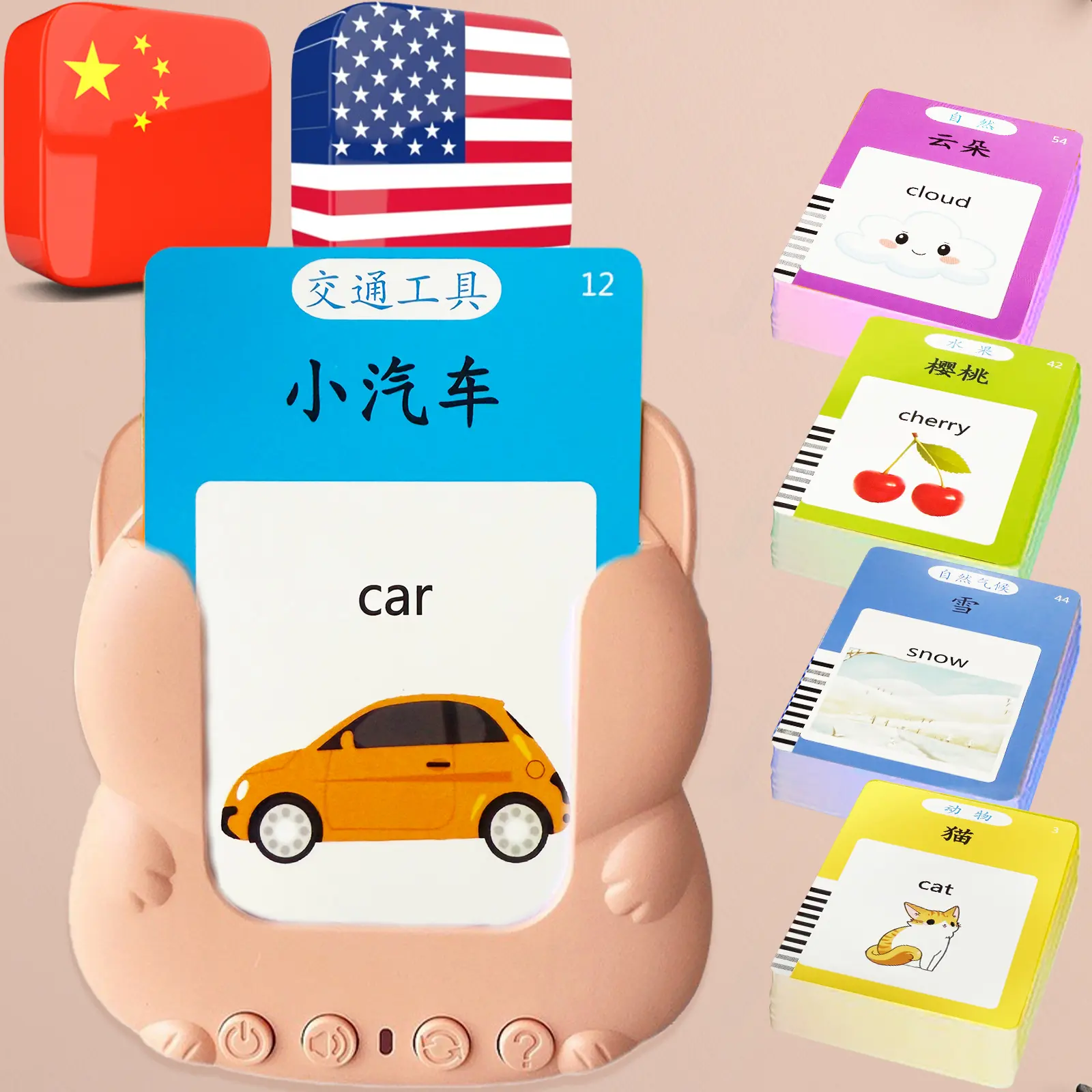 English Chinese Talking Flash Cards Bilingual for Kids - 510 Sight Words in 31 Categories, Mandarin Flashcards with Test Game Mode, Pocket Speech for Toddlers Adults, Audible Gifts for Boys Girls, Sensory Toys for Autistic Children, Learning Tool, Orange