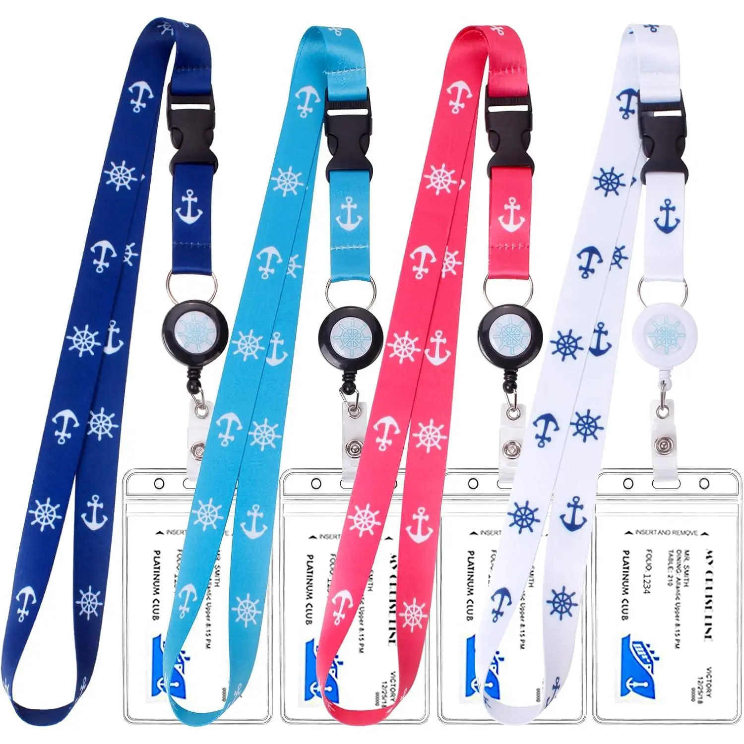 Retractable Lanyard for ID Badge with Holder, Quick Release Clasp, Reels & Detachable Buckle - Badge Accessories for Girls, Beach, Ship Key Cards (4 Colors), Retractable Badge Reels