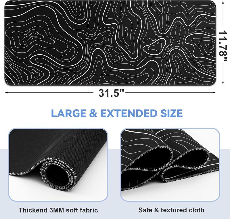 [New Deal] Mouse Pad Gaming 31.5 x 11.8in Large Mouse Pad for Keyboard and Mouse with Anti-Slip Rubber Base Black with White