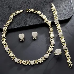 4pcs Set Of Fashionable Luxury Heart-shaped Design Necklace Bracelet Earring Ring Jewelry Set Set Inlaid With Shiny Synthetic Zirconia Women Romantic Engagement Wedding Jewelry Gift