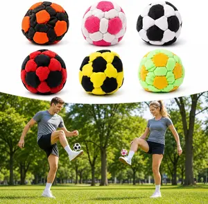 Random 1/6 Pack Soccer Hackys Footbag Sacks - Soft Plush Footbags for Adults - Durable Fleece Juggling Balls - Vibrant Sports Design for Indoor & Outdoor Play, Party Favors, and Coordination Training