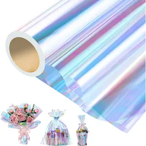 Iridescent Cellophane Wrap for  Baskets 82 Ft X 17 In Easter Cellophane Wrap Roll  Basket Wrapping Plastic for Easter Decorations Candy  Flower DIY Crafts (Iridescent Blue)