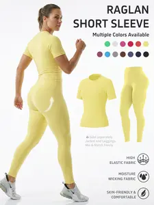 Uncia Active Women's  Sports New Summer Arrival Raglan Short Sleeve Crop Top, High Waist Slim Fit Yoga Leggings with High Stretch Moisture Wicking for Gym, Running Daily Wear