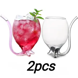 Vampire Wine Glass with Straw, Set of 2, Creative Cocktail Glasses for Home Bar, Halloween Party & Unique Gifts，Wine Glass , 10oz/300ml Creative Glassware Set for Cocktail, Champagne, Party Club, Leak-Proof & Easy to Drink, Drinkware