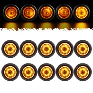 Partsam 10Pcs 2.5 inch Amber 10LED Strobe Lights Round Side Marker Clearance Light with Grommet & Wire Pigtail for Trailer Semi Truck RV Camper