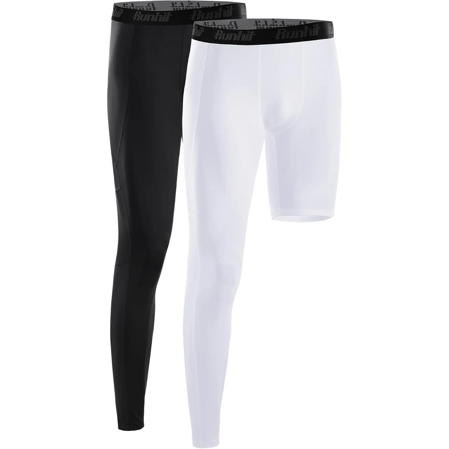 Men's High Compression 1-Leg Full-Length Athletic Sportswear - Knot-Design Base Layer Underwear, Breathing Mesh Sports Leggings, Anti-Odour Breathable Basketball Bottoms for All Seasons