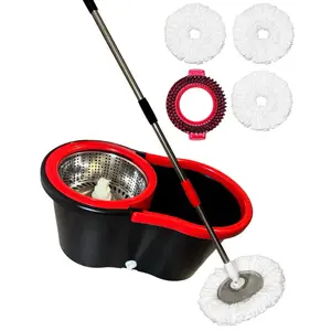 360° Rotating Spin Mop Set, Absorbent Floor Cleaning Tool with 3 Microfiber Mop Heads, Cleaning Brush, and 61in/155cm Long Handle