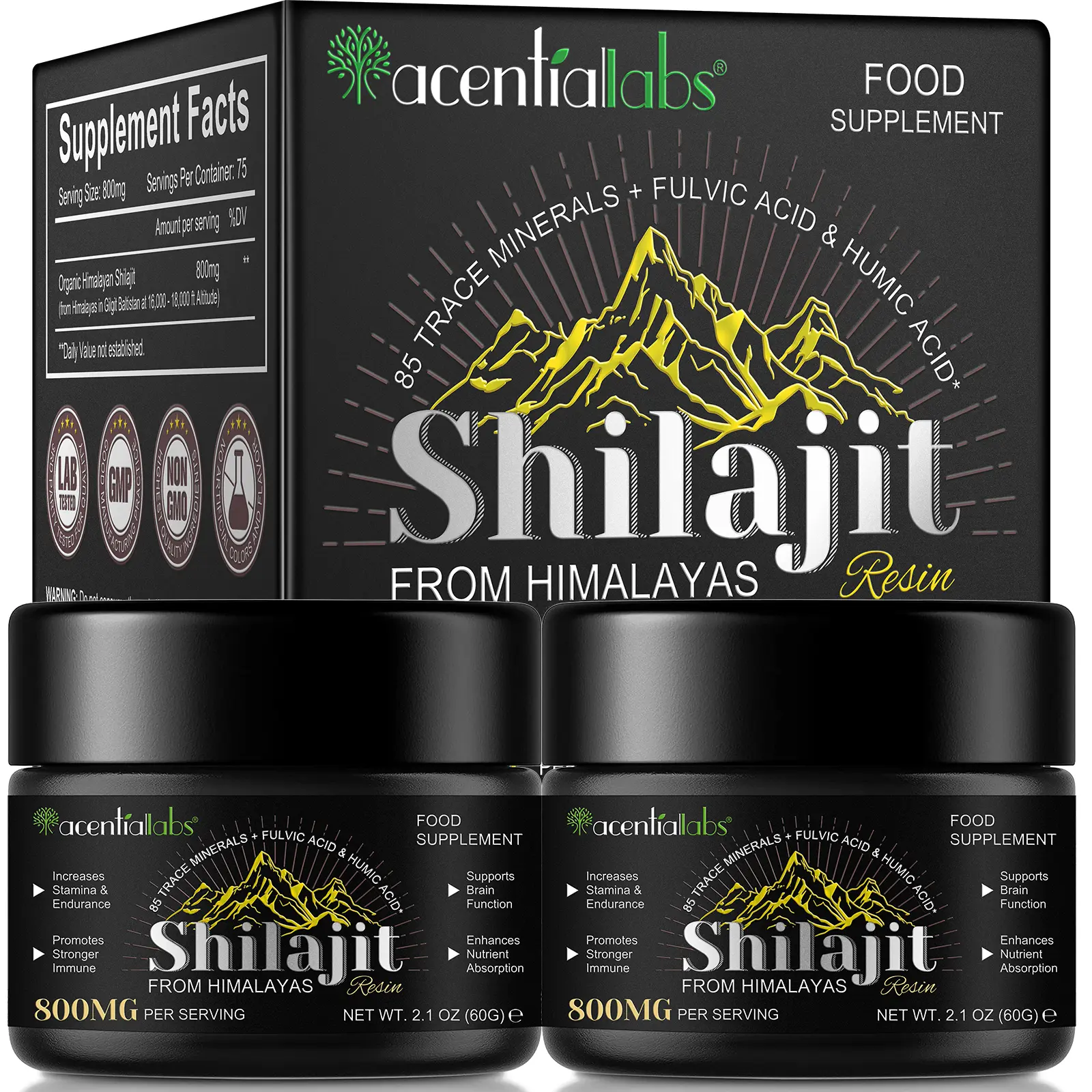 Acentiallabs Pure Organic Himalayan Shilajit Resin - 800mg Gold
