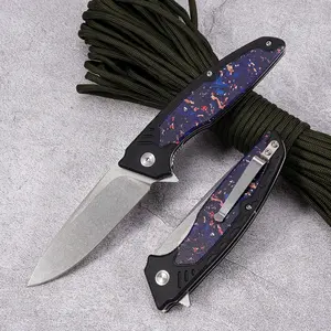 EDC multifunctional starry sky tactical outdoor folding knife with a G10 ergonomic handle; convenient pocket/belt clip for easy carry; outdoor cutting tool designed specifically for climbing and fishing; an essential item for camping and hiking.