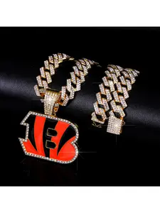 New men's alloy full-diamond fashion hip-hop style personalized NFL oil-drip team logo pendant necklace