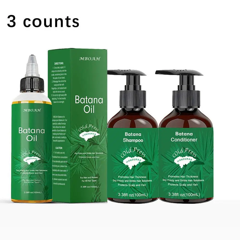 Batana Oil Hair Care Set - Batana Oil From Honduras, Which Conditions Scalp and Roots, Smoothes Frizz and Split Ends, Nourishing Hair, Ideal for Winter Hair Care! Portable Home Traveling Set (With Essential Oil, Shampoo and Conditioner)