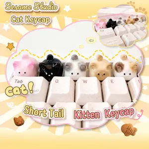 Sesame Short Tail Kitten Artisan Keycap, Cute 3D Cartoon Resin Keycap, Single Piece, Multiple Styles Available (Pink Cat, Black Cat, Calico Cat, Siamese Cat, Cow Cat), Compatible with Cherry MX Mechanical Keyboards