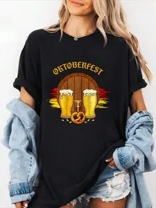 100% cotton German Clothes American Oktoberfest Clothing Men Women T-Shirt Women Graphic T-Shirt Cotton Print short Sleeve Casual Top, Summer Tee Womens Tops