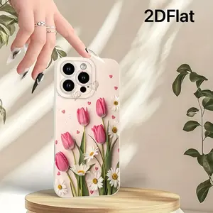 Phone Case: 2D Flat Cute Design, Featuring an Ins-Style High-Value Tulip Pattern, Fresh Summer Matte Anti-Drop Phone Case for iPhone 16 15 14 13 12 11 X 8 7 Series, Birthday Gift, Holiday Gift, Surprise Gift for Friends and Family