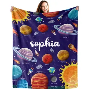 Soft Funny Throw Blanket Custom Name Space Planets Blanket Personalized Name Blanket Gift Soft Throw Blanket Flannel Blanket 1pc