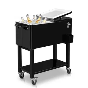 【Summervibes】UBesGoo 80 Quart Detachable Patio Cooler Rolling Cooler Ice Chest with Shelf, Wheels and Bottle Opener, Portable Patio Party Drink Cooling Cart