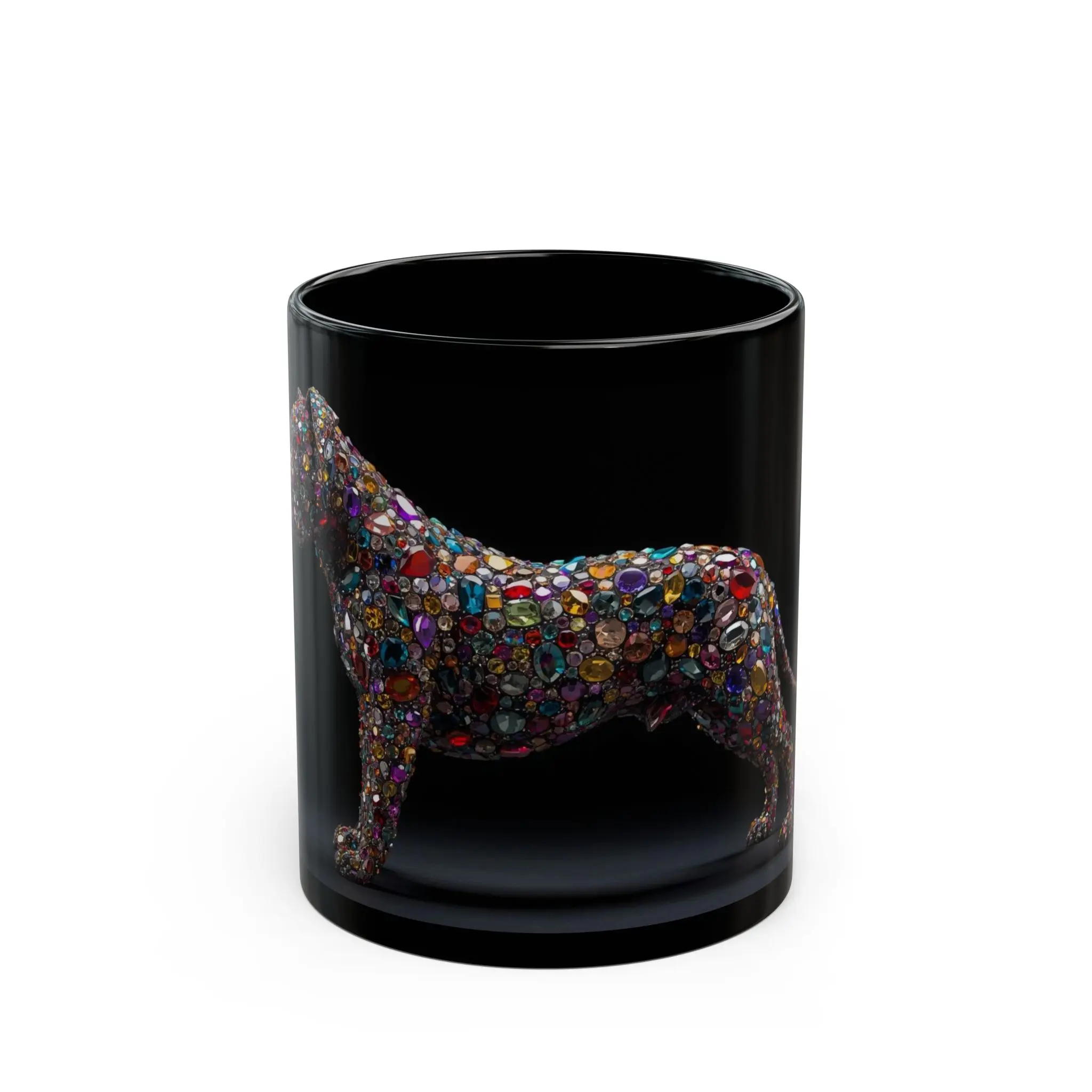 11oz Glossy Black Ceramic Mug - Painted Jeweled Bulldog & Dachshund Animals Print, Colorful Gemstones Art, BPA-Compliant, Lead-Free, Cadmium-Free, Classic Casual Collectibles Kitchenware Drinkware for Coffee & Tea (0-500ml), Ceramic Mugs