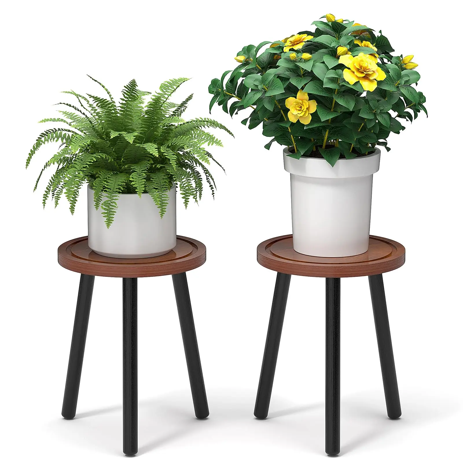 2-Pack Wood Plant Stands Indoor, 16.7" Tall Plant Stand, Outdoor Mid-Century Plant Stool, Single Plant Table, Modern Small Round Side/End Table for Living Room, Balcony, Office