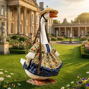 Porch Goose Outfits - Floral Goose Outfits with Hat for 23" Goose Statue - Retro Style Straw Hat Braids Dress Yard Holiday Outdoor Garden Decor Goose Cloths Costume Patio Lawn Art Decoration
