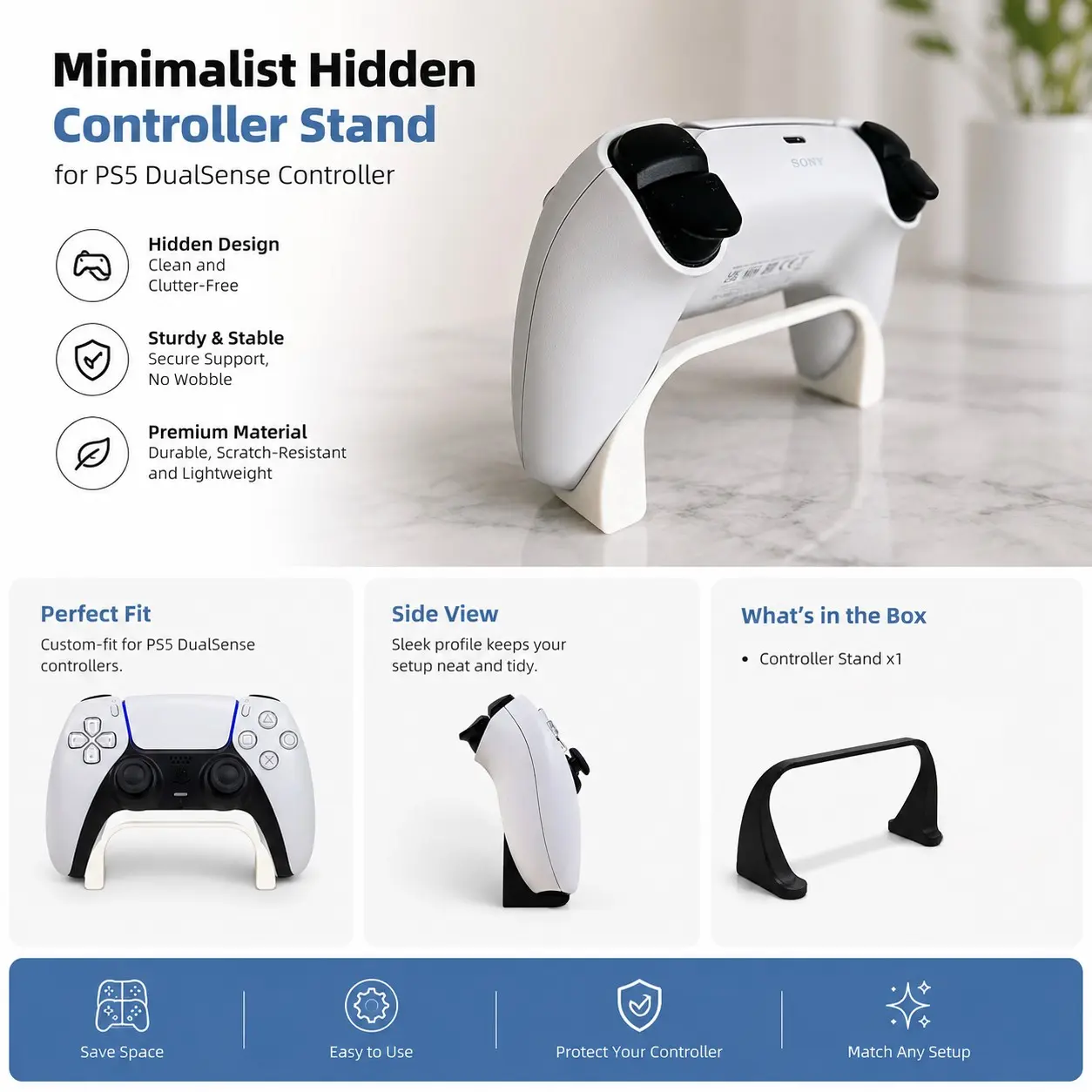 Minimalist Ps5 Controller Stand, Invisible Dualsense Holder, Desk Display for Playstation 5 Controller, Sleek and Functional Design