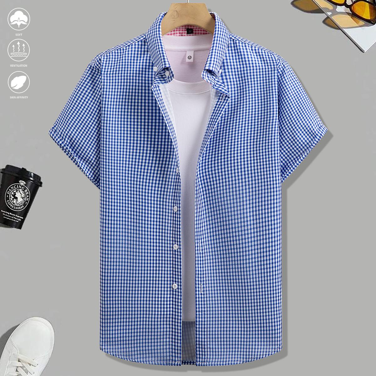 2-piece set, summer short-sleeve shirts, lightweight breathable plaid shirts, suitable for beach vacations, pool parties, and casual wear, plaid shirts, men's shirts, men's short-sleeve tops