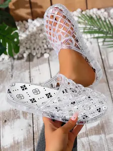 Women's Summer Crystal Open-Toe Sandals, Transparent Anti-Slip Thick Sole, Comfortable Beach Vacation Shoes, Plain Design, Casual Sandals